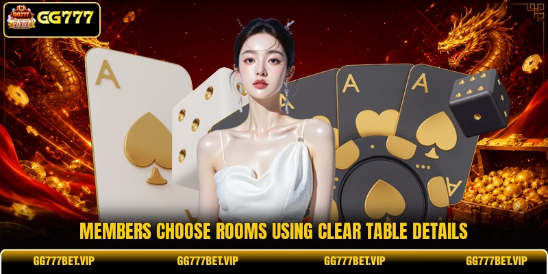 Members choose rooms using clear table details Members choose rooms using clear table details
